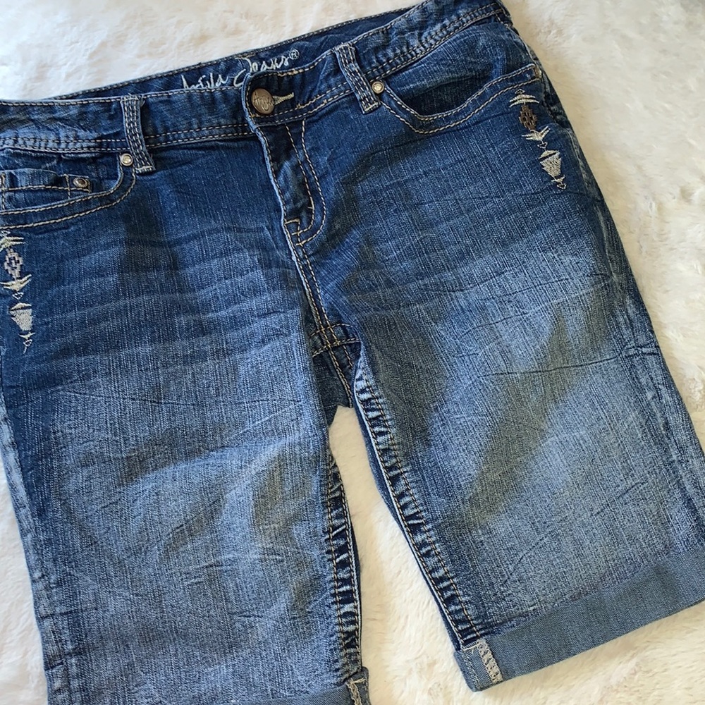 Ariya Dark Blue Distressed Denim Jean Shorts